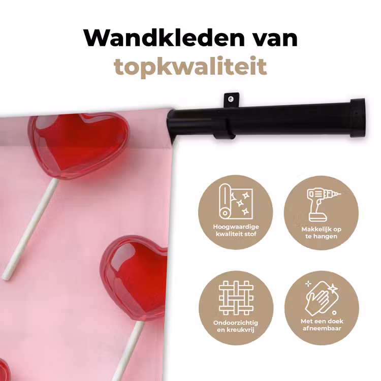 Lollies - Hartjes - Roze Wandkleed katoen klein -sfeer2
