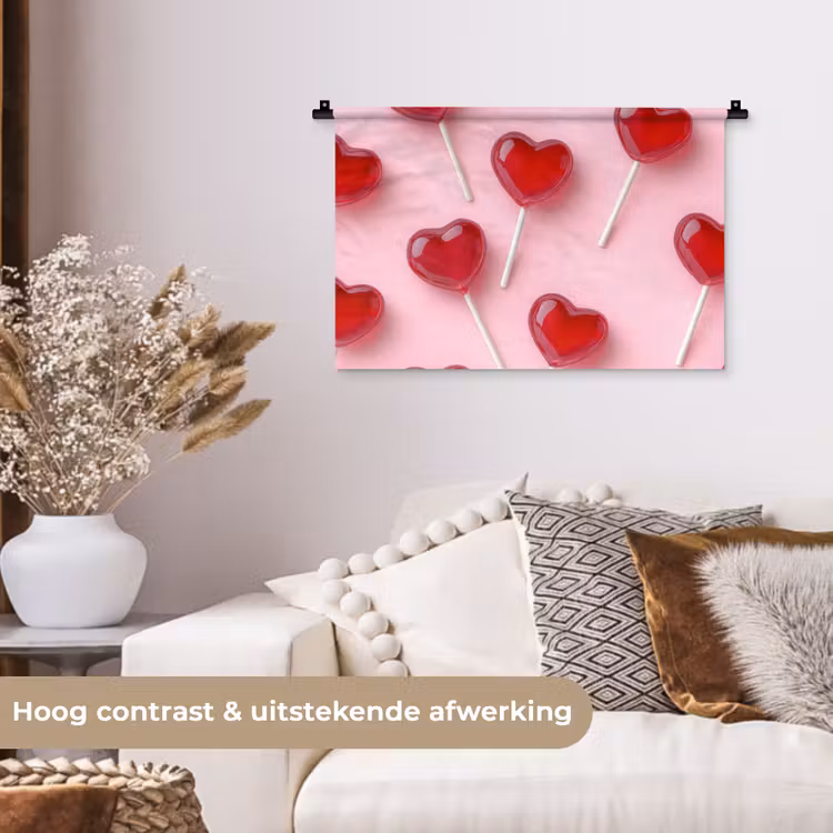 Lollies - Hartjes - Roze Wandkleed katoen klein -sfeer1