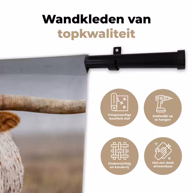 Longhorn - Grasveld - Dier Wandkleed katoen klein -sfeer2