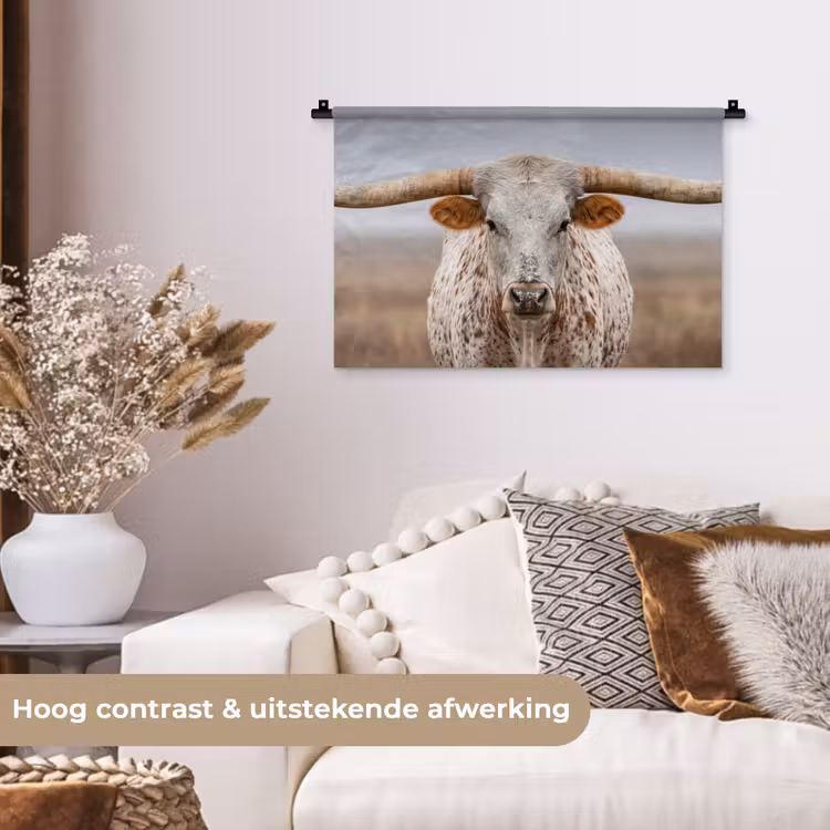 Longhorn - Grasveld - Dier Wandkleed katoen klein -sfeer1