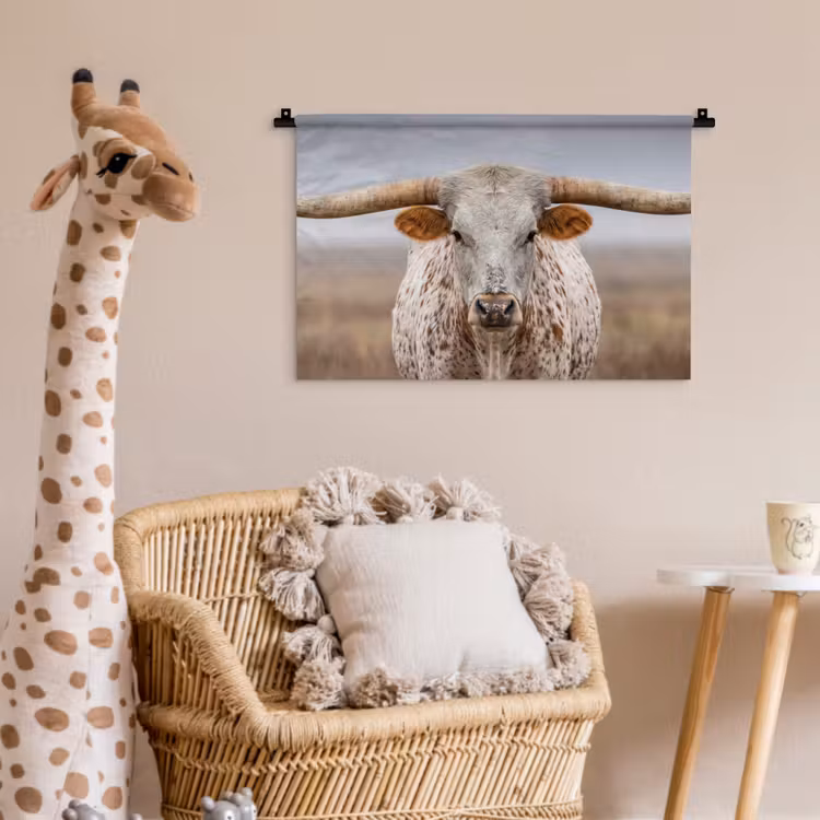 Longhorn - Grasveld - Dier Wandkleed katoen klein -wsfeer5_kind