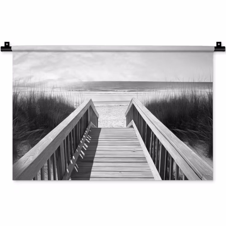 Loopbrug - Hout - Strand - Zee Wandkleed katoen klein -zz3d