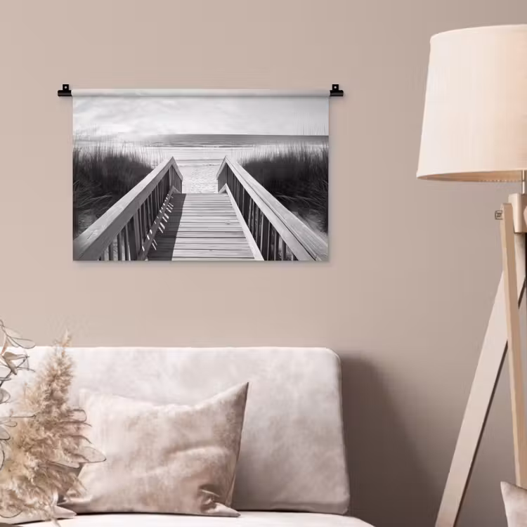 Loopbrug - Hout - Strand - Zee Wandkleed katoen klein -sfeer4