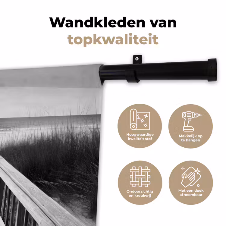 Loopbrug - Hout - Strand - Zee Wandkleed katoen klein -sfeer2
