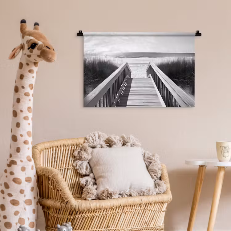 Loopbrug - Hout - Strand - Zee Wandkleed katoen klein -wsfeer5_kind