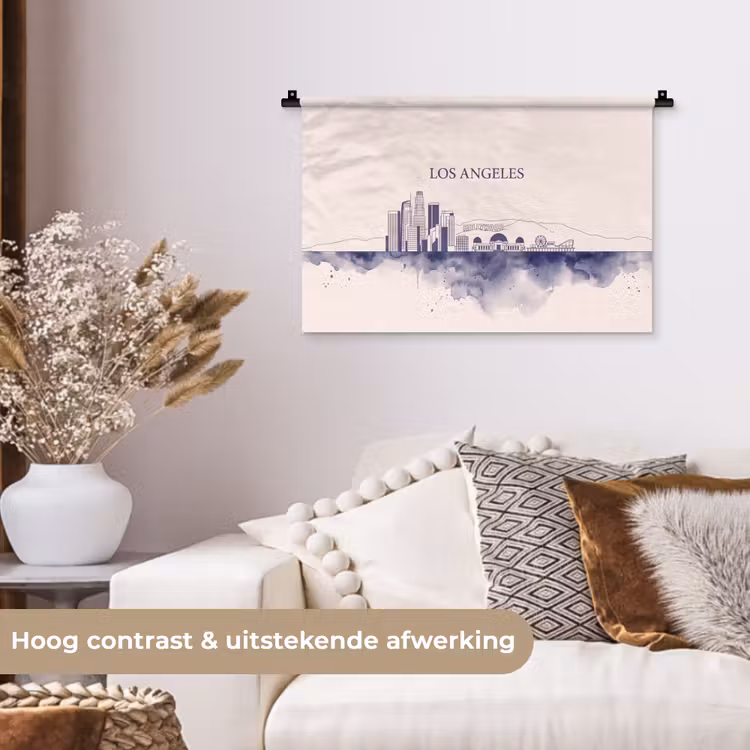 Los Angeles - Skyline - Architectuur - Aquarel - Blauw Wandkleed katoen klein -sfeer1