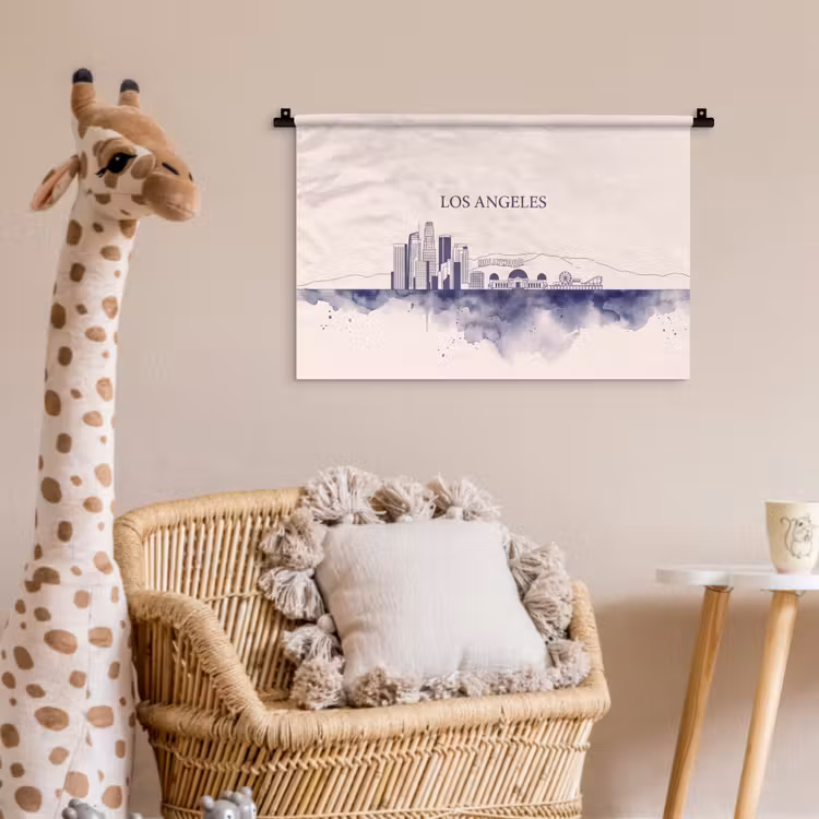 Los Angeles - Skyline - Architectuur - Aquarel - Blauw Wandkleed katoen klein -wsfeer5_kind