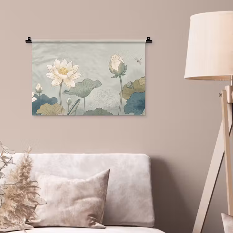 Lotus - Bloemen - Groen Wandkleed katoen klein -sfeer4