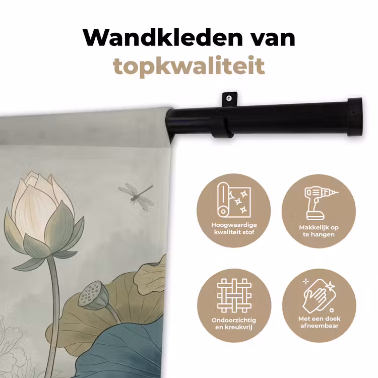 Lotus - Bloemen - Groen Wandkleed katoen klein -sfeer2