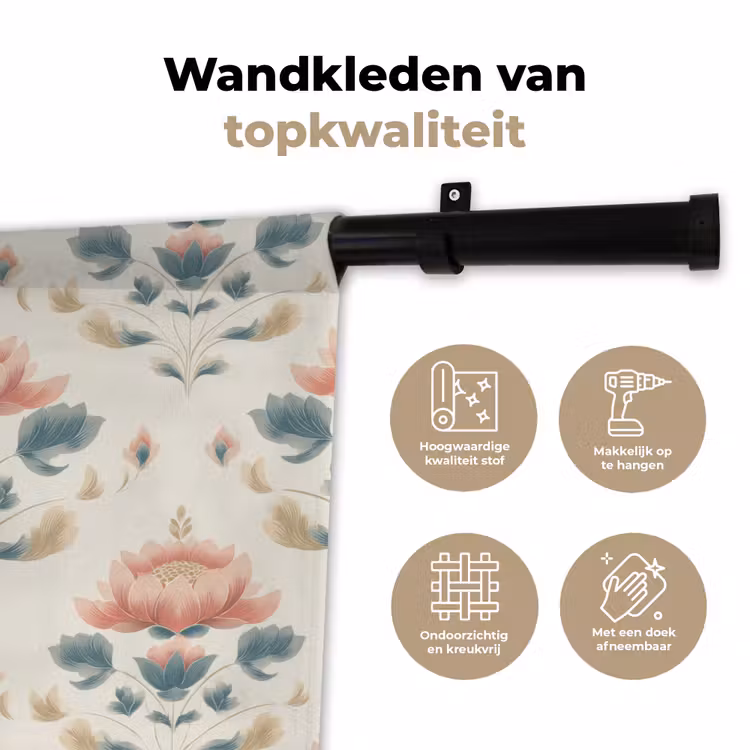 Lotus - Bloemen - Roze Wandkleed katoen klein 269 -sfeer2