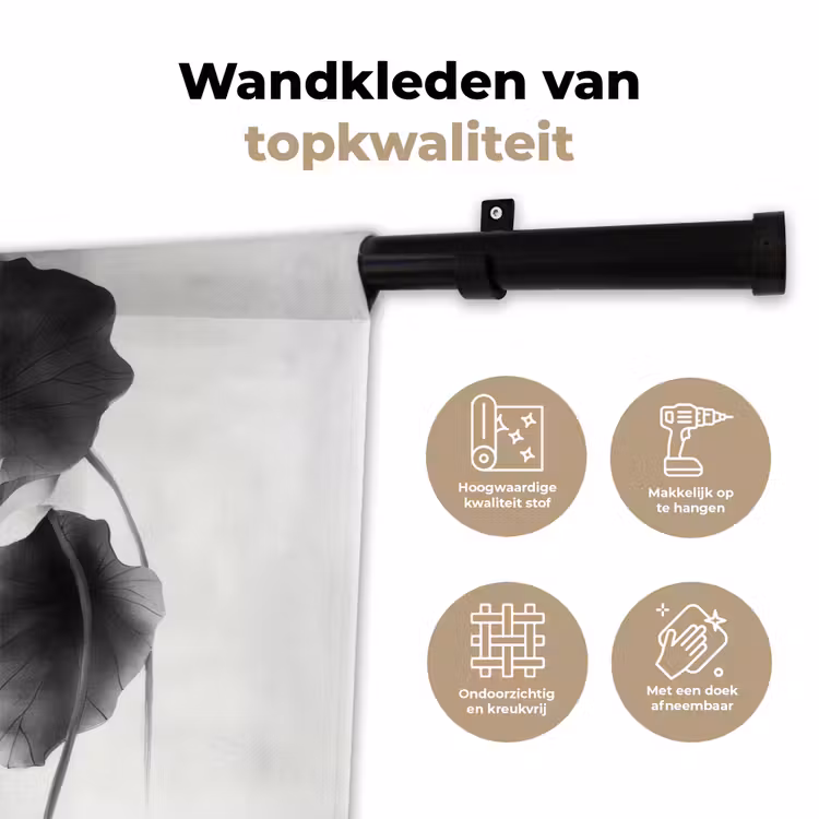 Lotusbloemen - Vissen - Bladeren - Zwart Wandkleed katoen klein -sfeer2