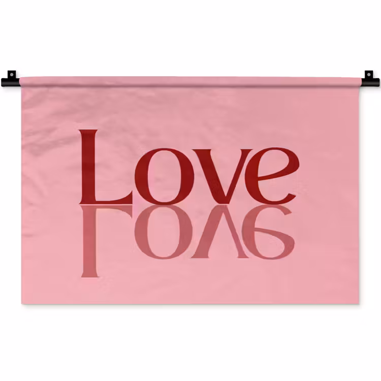 Love - Roze - Spiegeling Wandkleed katoen klein -zz3d