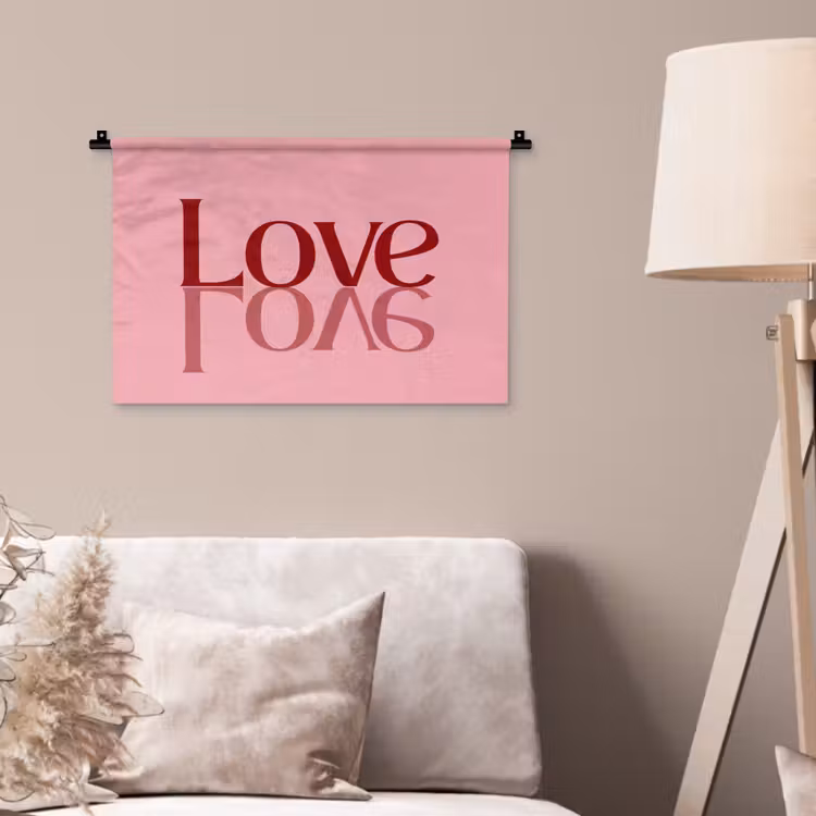 Love - Roze - Spiegeling Wandkleed katoen klein -sfeer4