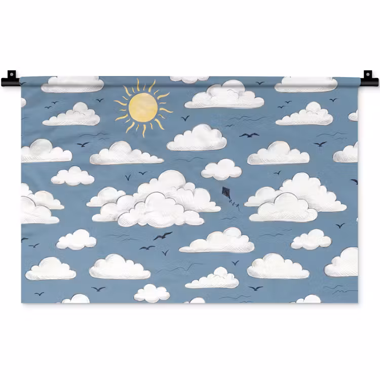 Lucht - Zon - Wolken - Natuur - Blauw Wandkleed katoen klein -zz3d