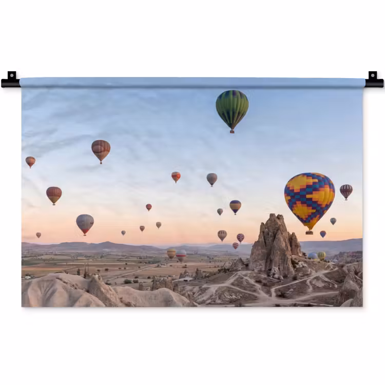 Luchtballonnen - Rotsen - Zonsopgang Wandkleed katoen klein -zz3d