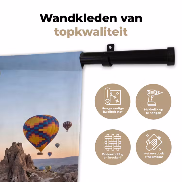 Luchtballonnen - Rotsen - Zonsopgang Wandkleed katoen klein -sfeer2