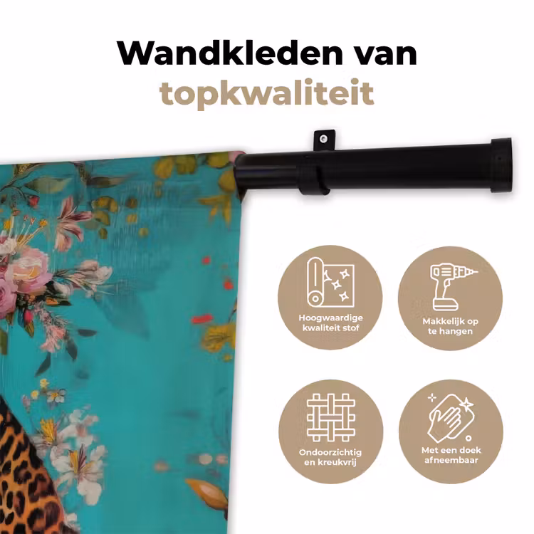 Luipaard - Bloemen - Kroon Wandkleed katoen klein -sfeer2
