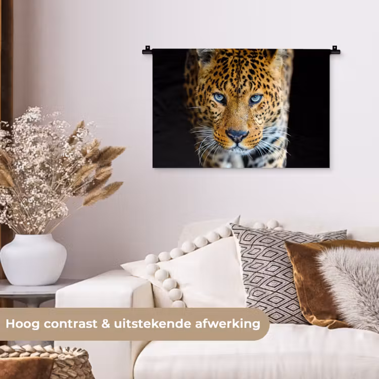 Luipaard - Dieren - Portret - Wilde dieren - Zwart Wandkleed katoen klein -sfeer1