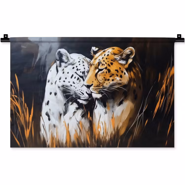 Luipaard - Oranje - Wit - Gras Wandkleed katoen klein -zz3d