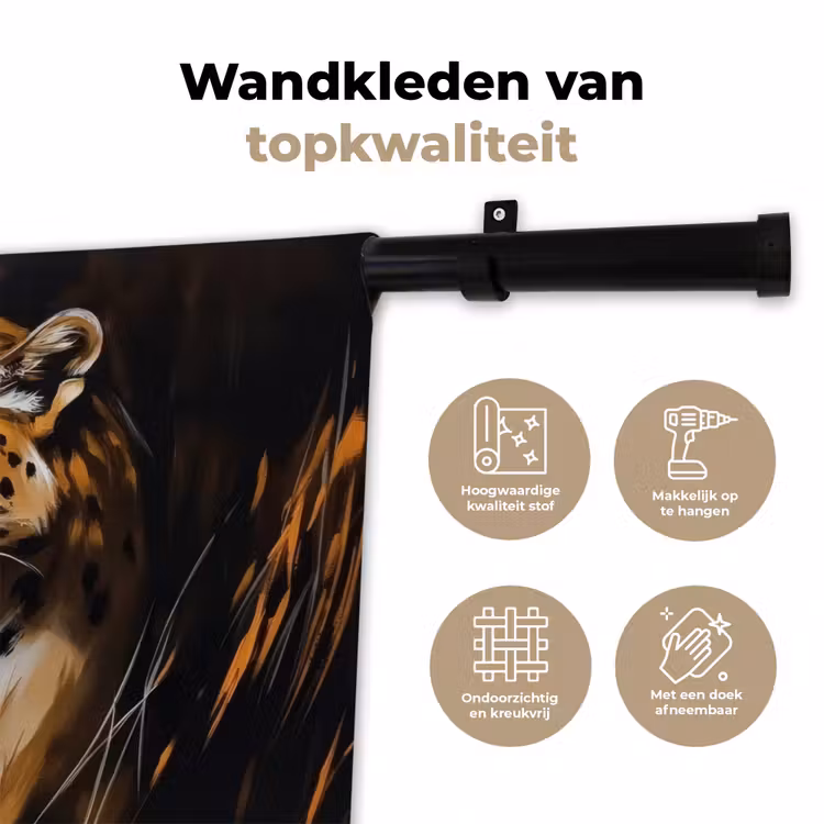 Luipaard - Oranje - Wit - Gras Wandkleed katoen klein -sfeer2