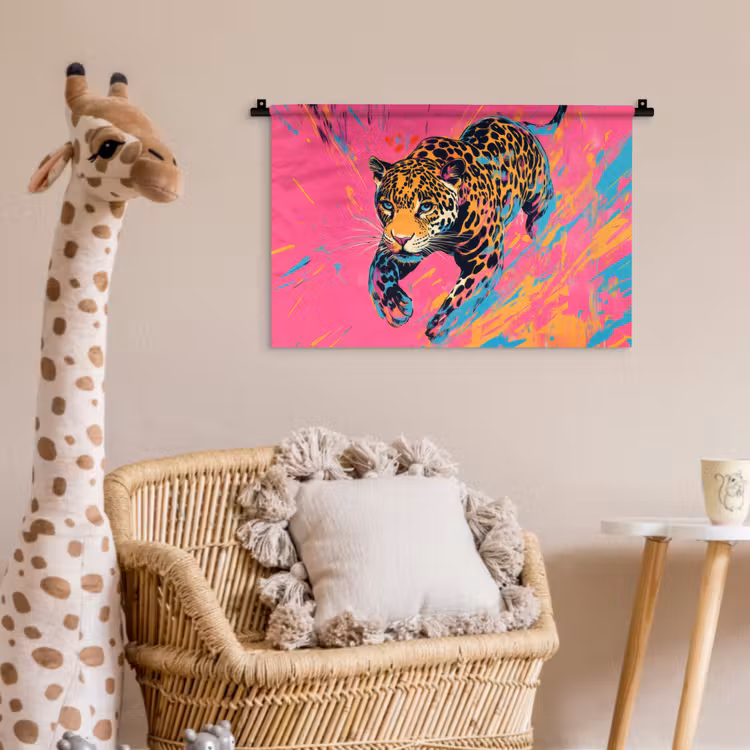 Luipaard - Roze - Oranje - Blauw - Verf Wandkleed katoen klein -wsfeer5_kind
