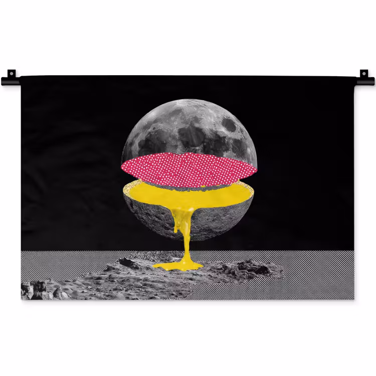 Maan - Geel - Roze - Zwart Wandkleed katoen klein -zz3d