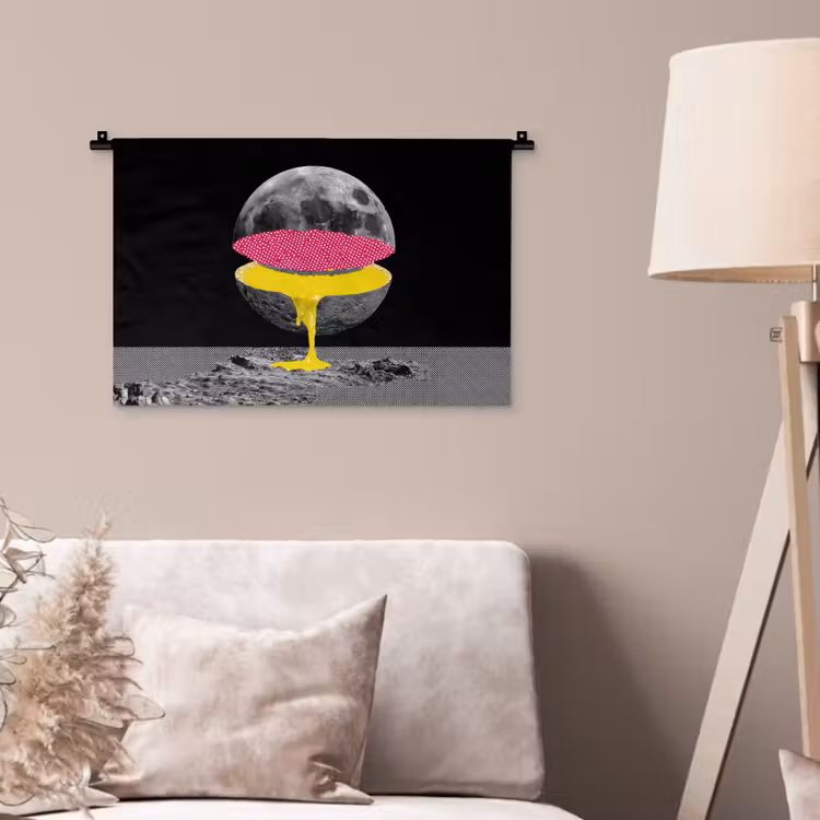 Maan - Geel - Roze - Zwart Wandkleed katoen klein -sfeer4