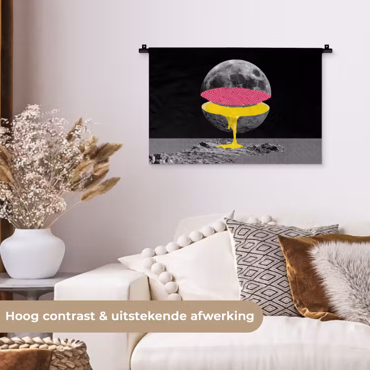Maan - Geel - Roze - Zwart Wandkleed katoen klein -sfeer1