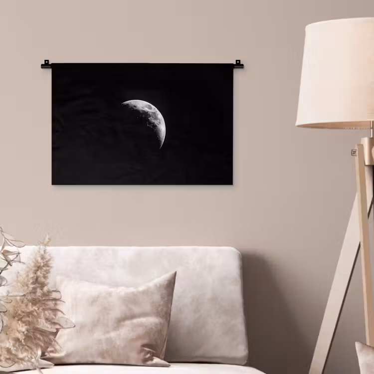 Maan - Hemel - Zwart - Schaduw Wandkleed katoen klein -sfeer4