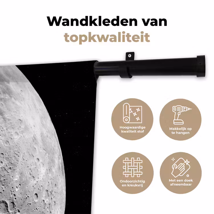Wandkleed - Maan - Kraters - Ruimte - Maan - Kraters - Ruimte Wandkleed katoen klein