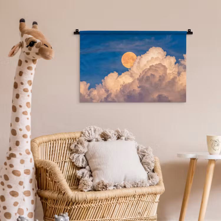 Maan - Wolken - Natuur - Oranje Wandkleed katoen klein -wsfeer5_kind