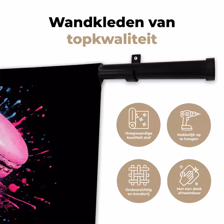 Macarons - Dessert - Graffiti - Kleurrijk - Roze - Blauw - Geel Wandkleed katoen klein -sfeer2