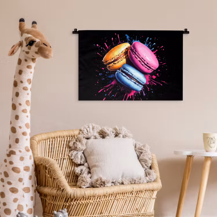 Macarons - Dessert - Graffiti - Kleurrijk - Roze - Blauw - Geel Wandkleed katoen klein -wsfeer5_kind
