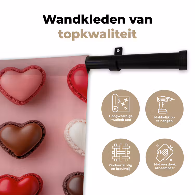 Macarons - Hartjes - Kleurrijk - Roze Wandkleed katoen klein -sfeer2