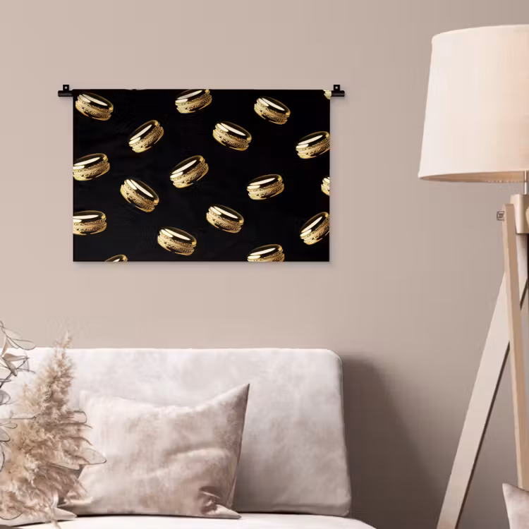 Macarons - Patroon - Goud - Zwart Wandkleed katoen klein -sfeer4