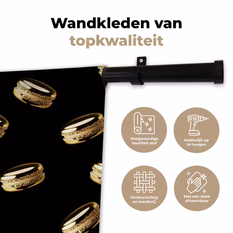 Macarons - Patroon - Goud - Zwart Wandkleed katoen klein -sfeer2