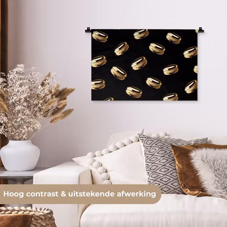 Macarons - Patroon - Goud - Zwart Wandkleed katoen klein -sfeer1