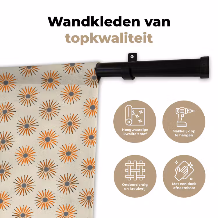 Madelief - Patroon - Oranje Wandkleed katoen klein 269 -sfeer2