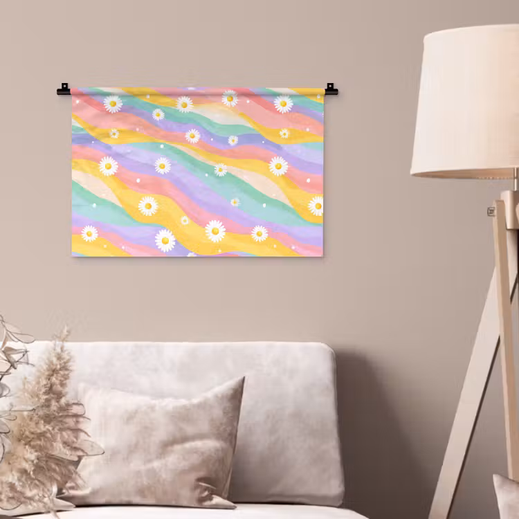 Madeliefjes - Kleurrijk - Pastel - Vrolijk Wandkleed katoen klein -sfeer4