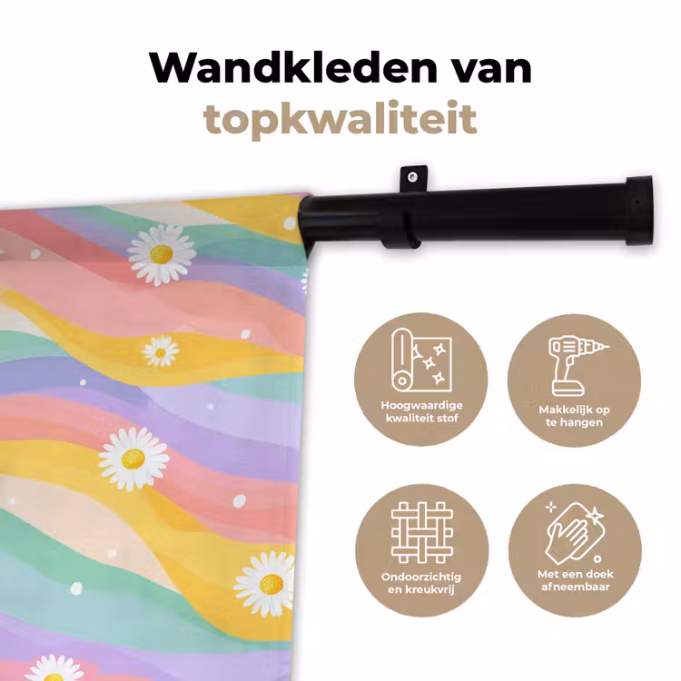 Madeliefjes - Kleurrijk - Pastel - Vrolijk Wandkleed katoen klein -sfeer2