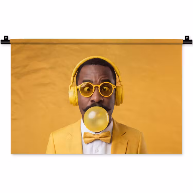 Man - Bubblegum - Portret - Geel - Modern Wandkleed katoen klein -zz3d
