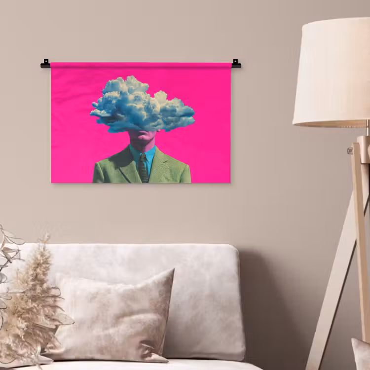 Man - Pak - Wolk - Roze Wandkleed katoen klein -sfeer4