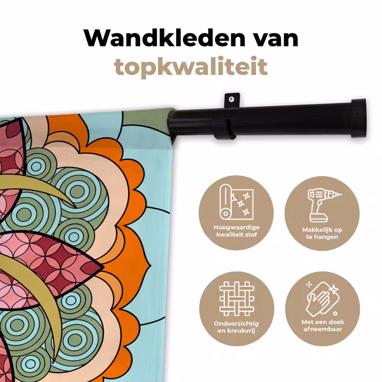 Mandala - Geometrisch - Kunst - Decoratief - Kleurrijk Wandkleed katoen klein -sfeer2