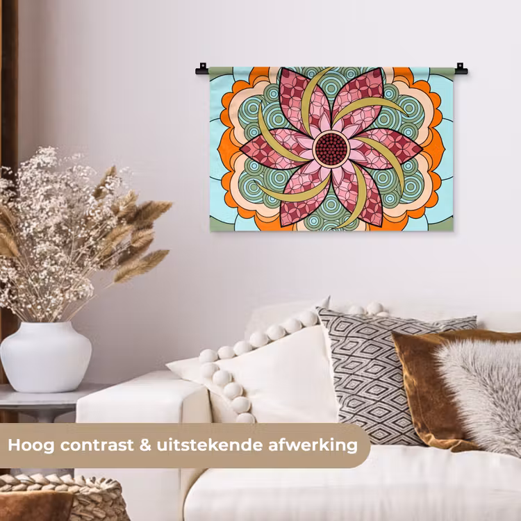 Mandala - Geometrisch - Kunst - Decoratief - Kleurrijk Wandkleed katoen klein -sfeer1