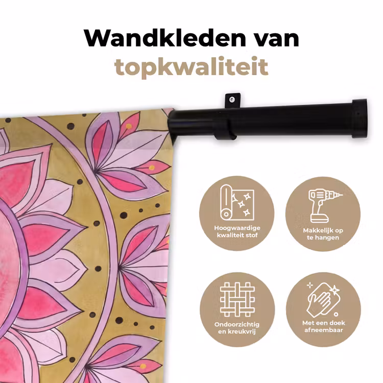 Mandala - Patroon - Kunst - Aquarel - Roze Wandkleed katoen klein -sfeer2