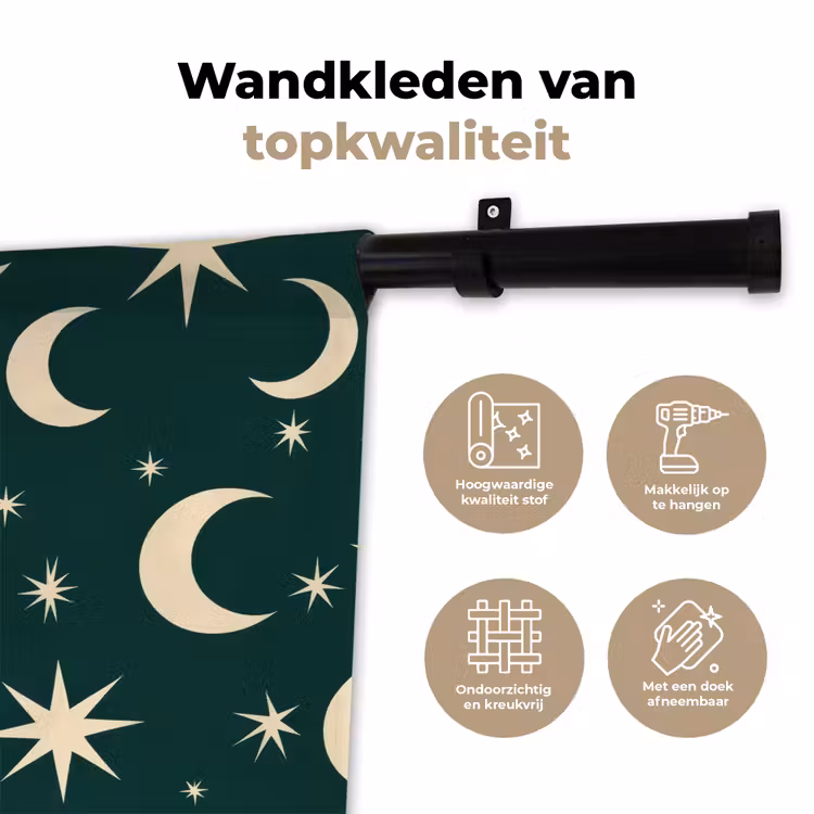 Manen - Sterren - Groen Wandkleed katoen klein 269 -sfeer2