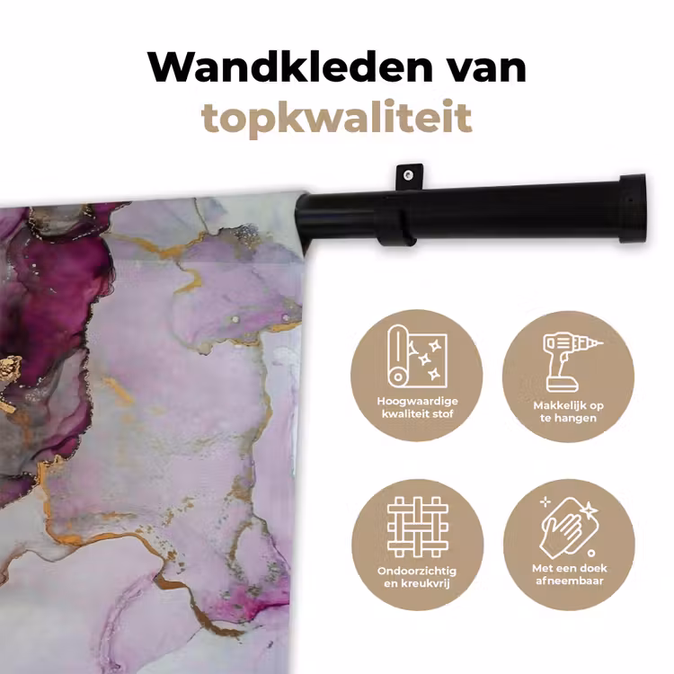 Marmer - Abstract - Goud - Paars Wandkleed katoen klein -sfeer2