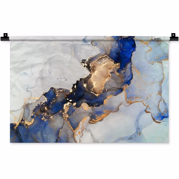 Marmer - Blauw - Goud Wandkleed katoen klein -zz3d