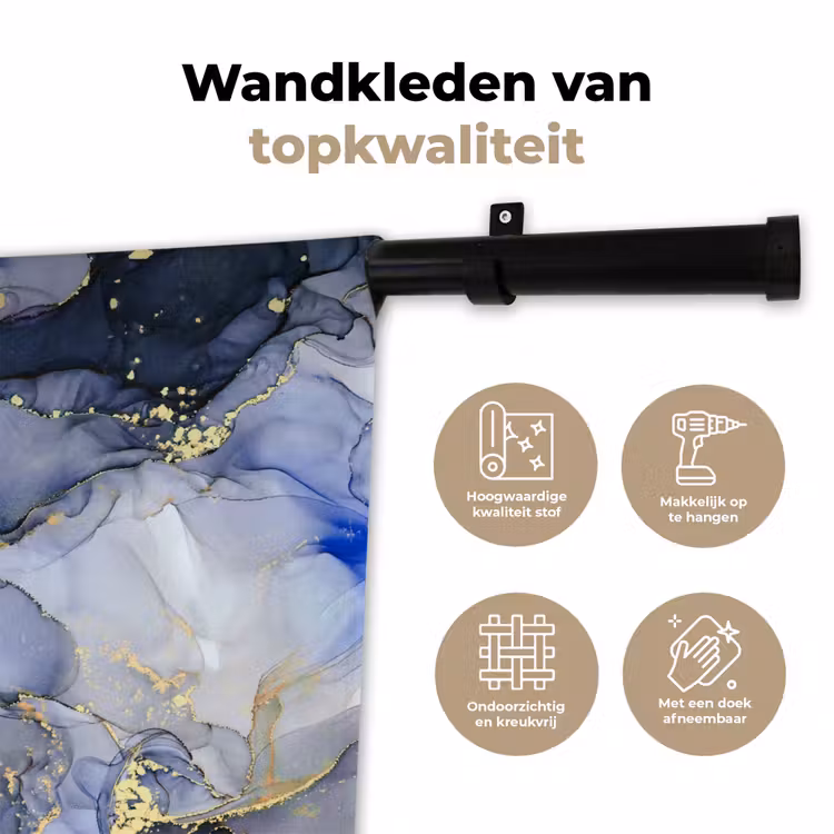 Marmer - Goud - Abstract - Blauw Wandkleed katoen klein -sfeer2