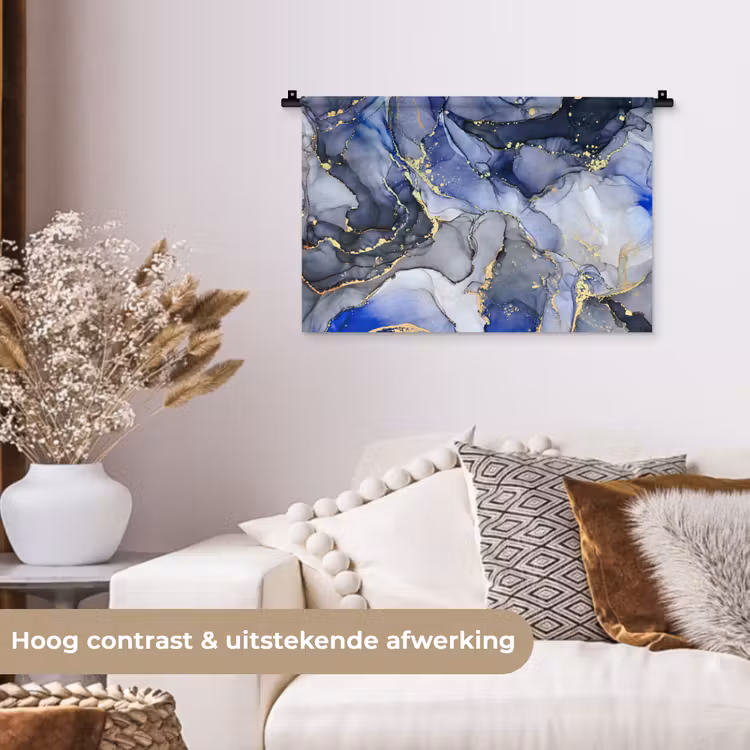 Marmer - Goud - Abstract - Blauw Wandkleed katoen klein -sfeer1